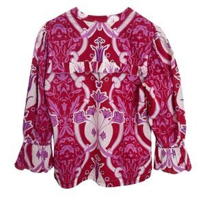Beyond by Vera Cotton Blouse Womens Medium Red Pink Boho Floral Peasant Top
